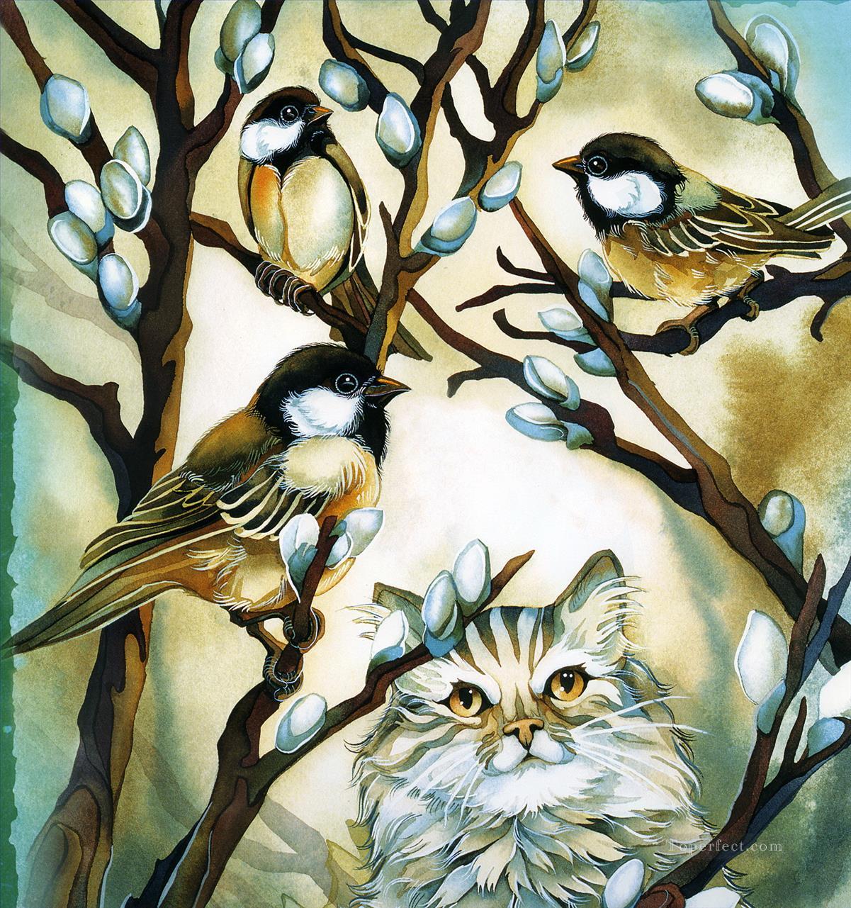 here berdie berdie cat birds Oil Paintings